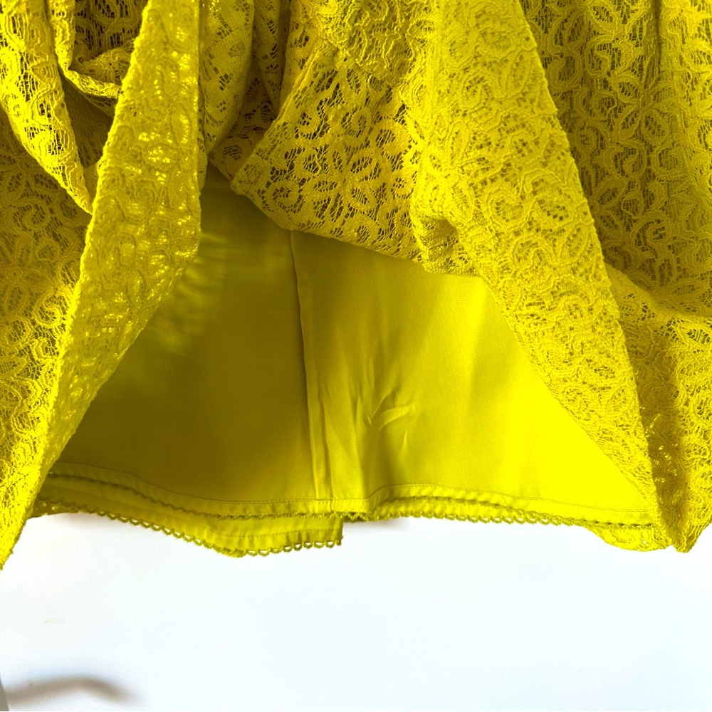 ANTHROPOLOGIE Tart Citron Skirt Neon Yellow Floral Lace A-Line Petite NEW - Picture 4 of 6